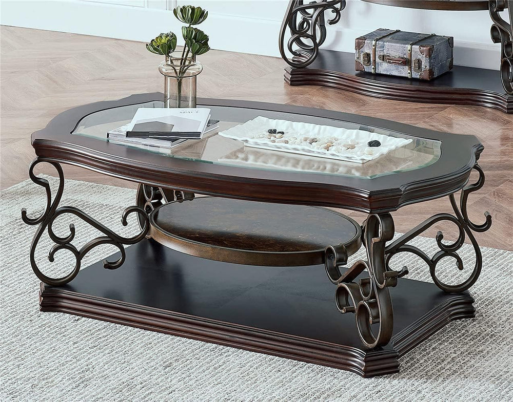 Henf 3 Piece Living Room Table Set, Retro Brown Coffee Table with 2 End Table...