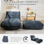 Bean Bag Chair with Ottoman, Comfy Bean Bag Sofa with Memory Foam, Lazy BeanBag Sofa with Footstool, Fireside Bean Bag Couch for Living Room, Bedroom, Apartment (Blue Gray)
