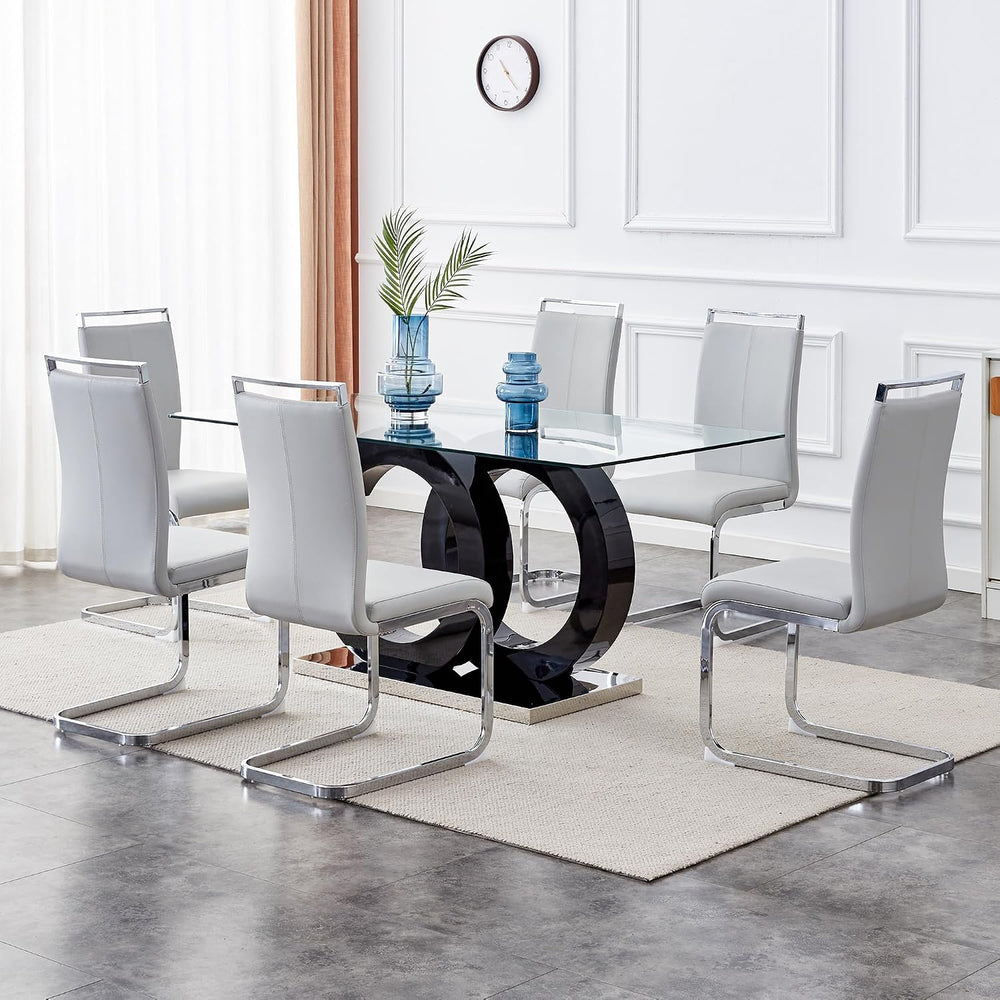 Ebullient Glass Dining Table Set for 6 ，7 Piece Dining Table Set,Tempered Gla...