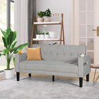 AILEEKISS 62" Loveseat Couches Upholstered Fabric Linen Love Seat Sofas Couch with 2 USB, Cup Holders, Side Pocket, Modern Tufted Sofa for Living Room, Office, Bedroom, Apartment (2-Seat, Light Grey)