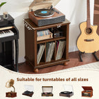 Joaxswe Record Player Stand with Charging Station Up to 200 Albums, 24" Wide Mid-Century Record Player Table with Vinyl Record Storage,Large Wood Turntable Stand Dispaly Cabinet for Living Room,Brown
