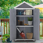 MCombo Outdoor Storage Cabinet with 2 Shelves, Outside Storage Shed with Floor, Wooden Garden Tool Shed with Latch for Yard Deck Lawn, 1000