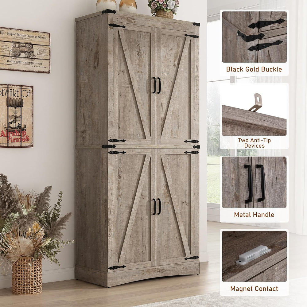 71" Tall Kitchen Pantry,Farmhouse Storage Cabinet with Adjustable Shelve...