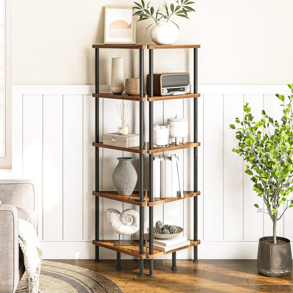 HOOBRO Corner Shelf Stand, Industrial 5-Tier Corner Bookshelf with Metal Fram...