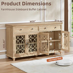 Joaxswe Farmhouse Sideboard Buffet Cabinet with Storage,59" Large Credenza with 4 Glass Doors & 2 Drawers,Adjustable Shelves Console Table,Wood Kitchen Coffee Bar for Dining Room,Living Room,Natural