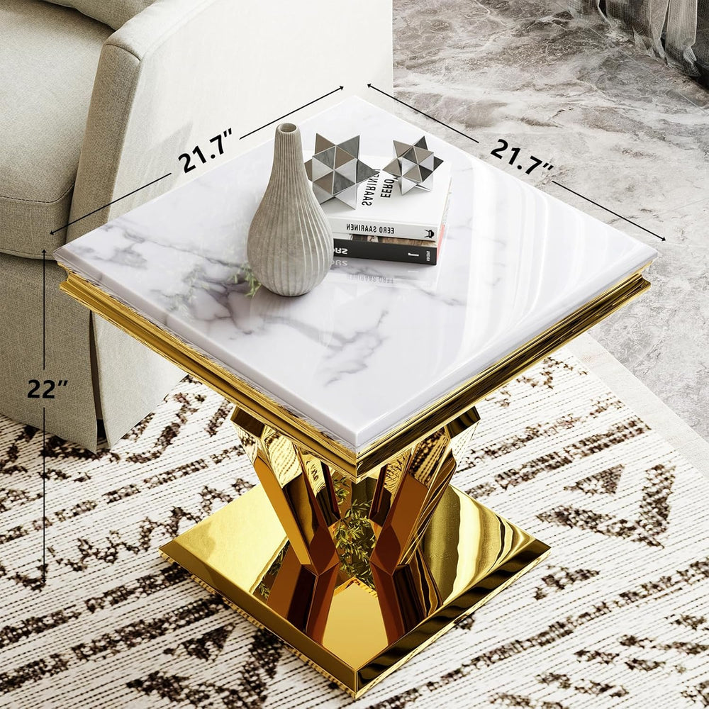 Asday White and Gold End Table for Living Room, Gold Modern End Table, 22 inc...