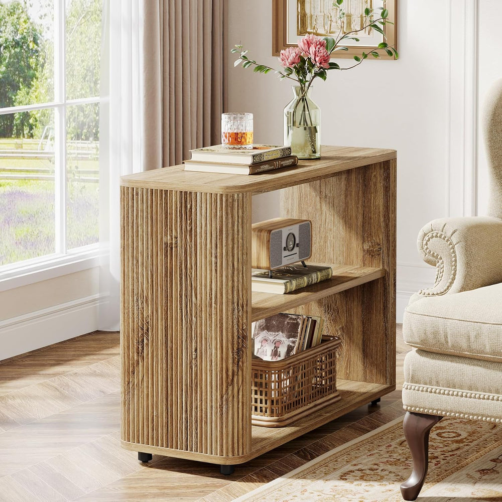 Tribesigns Narrow Side Table, 3-Tier End Table for Living Room, Small Fluted ...