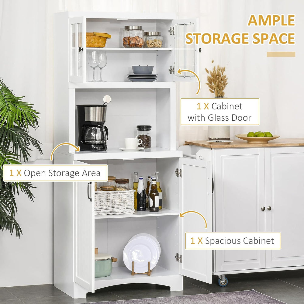 Kitchen Hutch, Pantry Cabinet with Glass Framed Door, Adjustable Shelves and ...