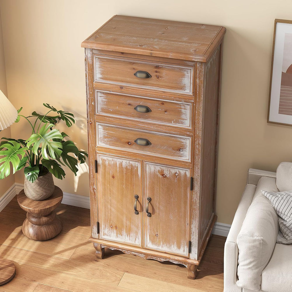 Rustic Tall Storage Cabinet - Distressed Solid Wood Frame Accent Cabinet with...