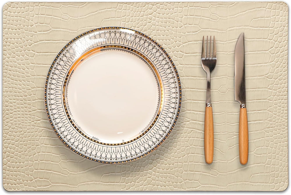 Faux Leather Placemats Set of 6, Waterproof & Heat Resistant Dinner Place...