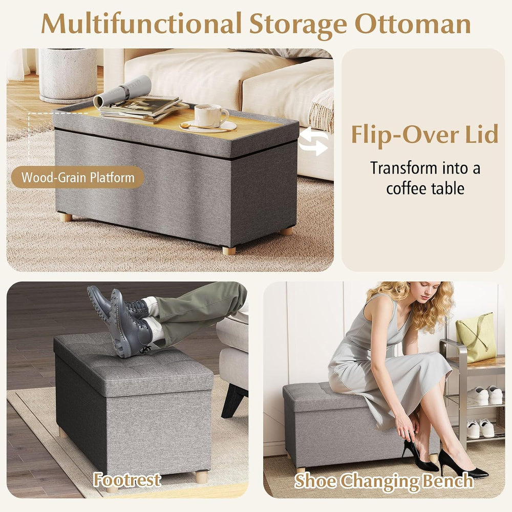 GOFLAME 30 Inches Storage Ottoman Bench, Linen Fabric Footstool with Flip Top...