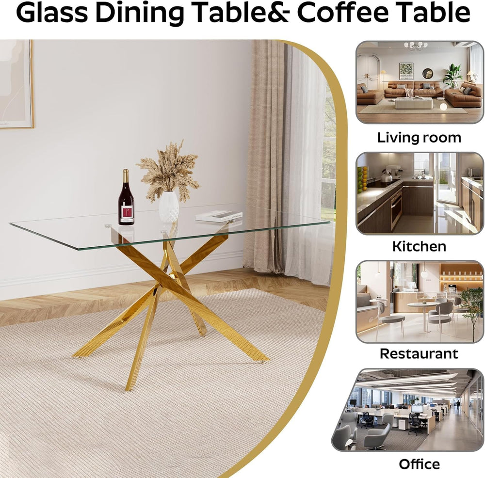 Glass Dining Table for 4-6, Contemporary Rectangular Dining Room Table with T...