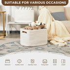 Temary Woven Storage Baskets, Set of 3 Rope Baskets for Storage Clothes, Towels, Versatile Boho Storage Bins (White, 13"x9.8"x8.5")