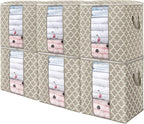 WISELIFE Storage Bags 6 Pack/100L Large Blanket Clothes Organization and Storage Containers for Comforters,Bedding, Foldable Organizer with Reinforced Handle, Clear Window, Sturdy Zippers,Beige