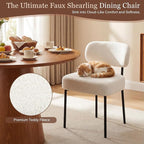 Dining Chairs, White Boucle Dining Chairs, Kitchen Dining Room Chairs Curved Backrest Comfortable Upholstered Mid Century Modern for Dining Room Decor (4, White)