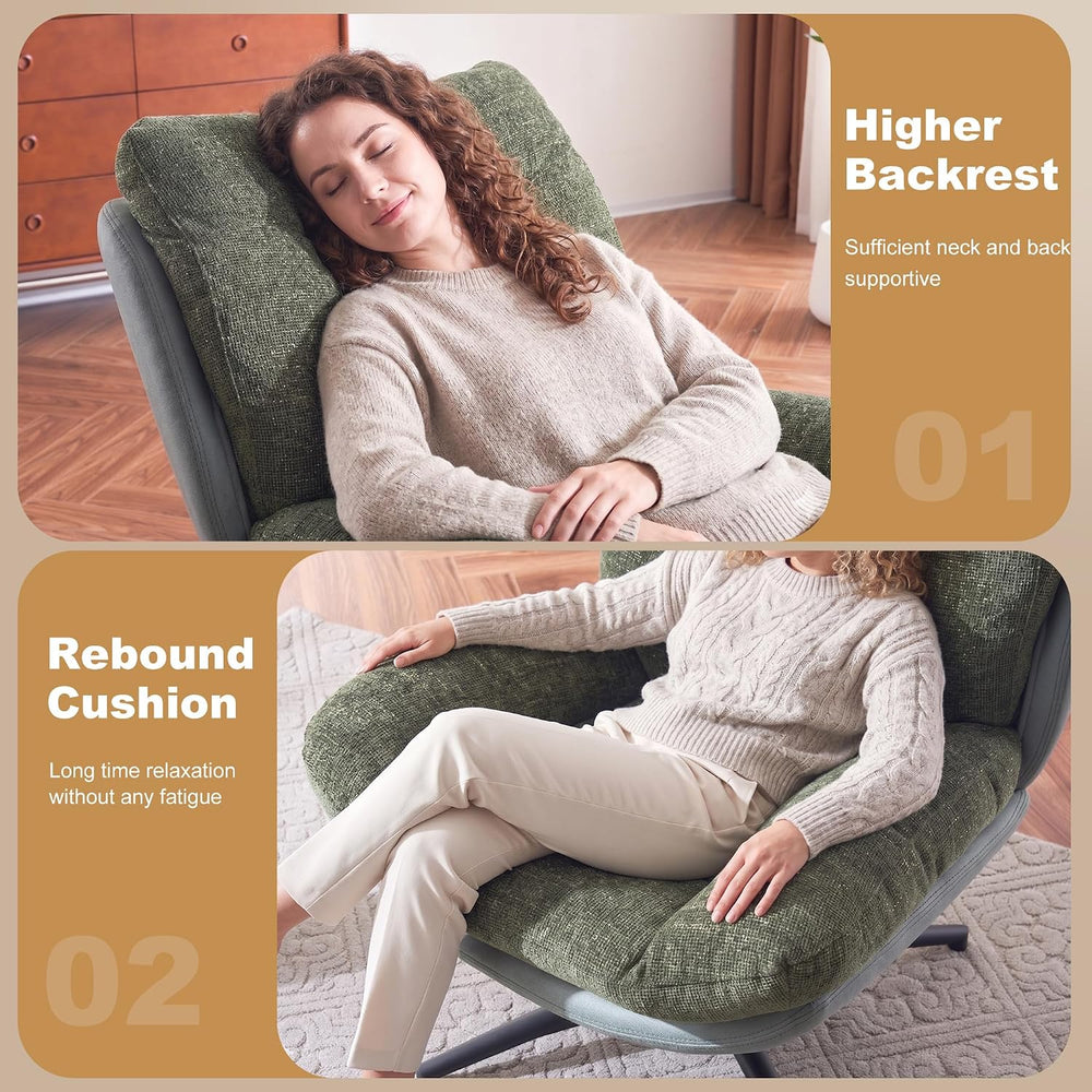 Chenille Rocking Swivel Accent Chair Set of 2 with Ottoman, 360° Oversized Me...