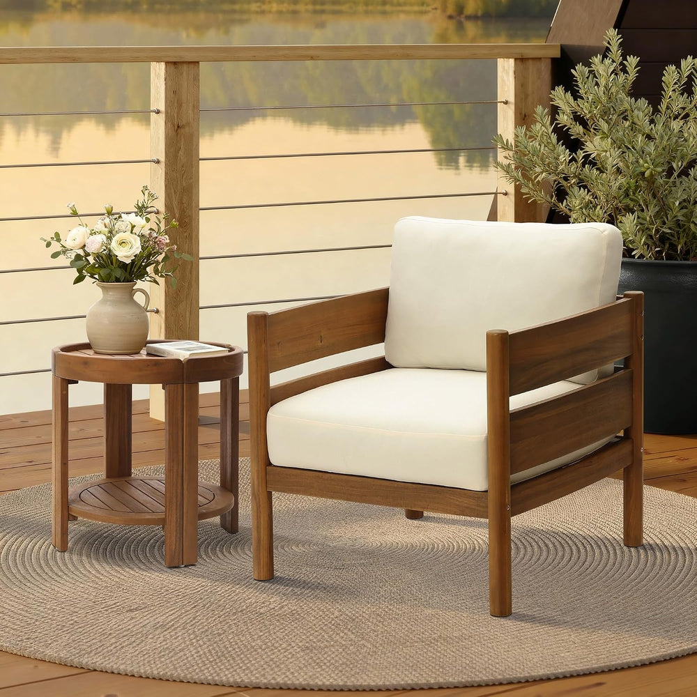 LuxenHome Acacia Wood Outdoor Patio Chair, Wooden Patio Lounge Chair with Cus...