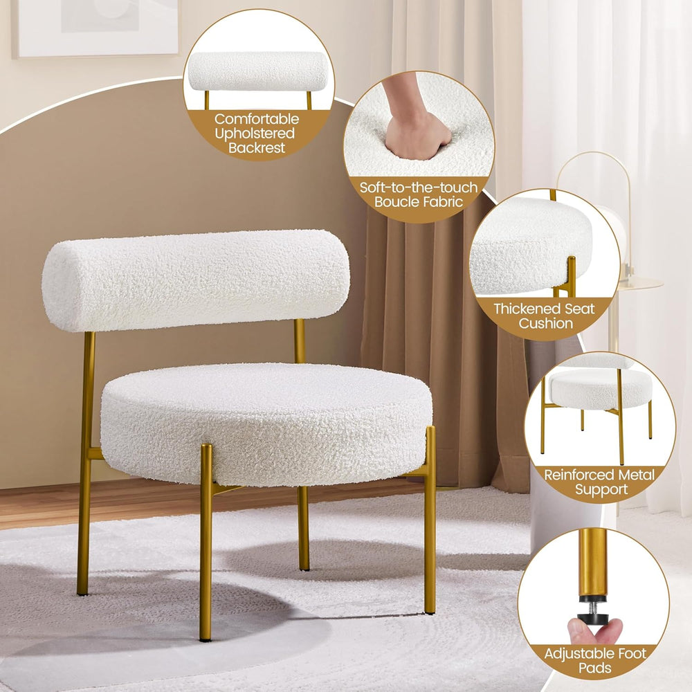 Yaheetech Accent Chair, Modern Tufted Vanity Chair, White | Boucle Fabric Van...