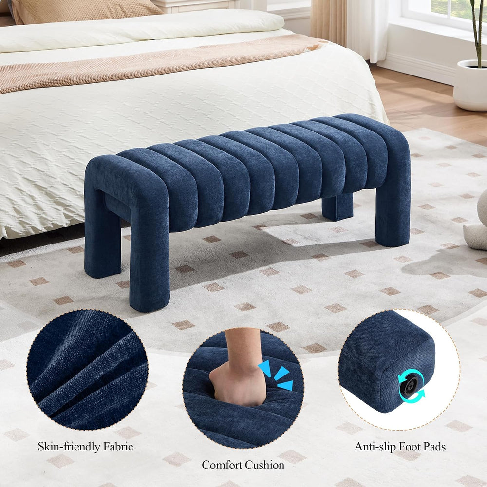 43’’ Bedroom Bench, Upholstered End of Bed Bench with Solid Wood Legs, Modern...