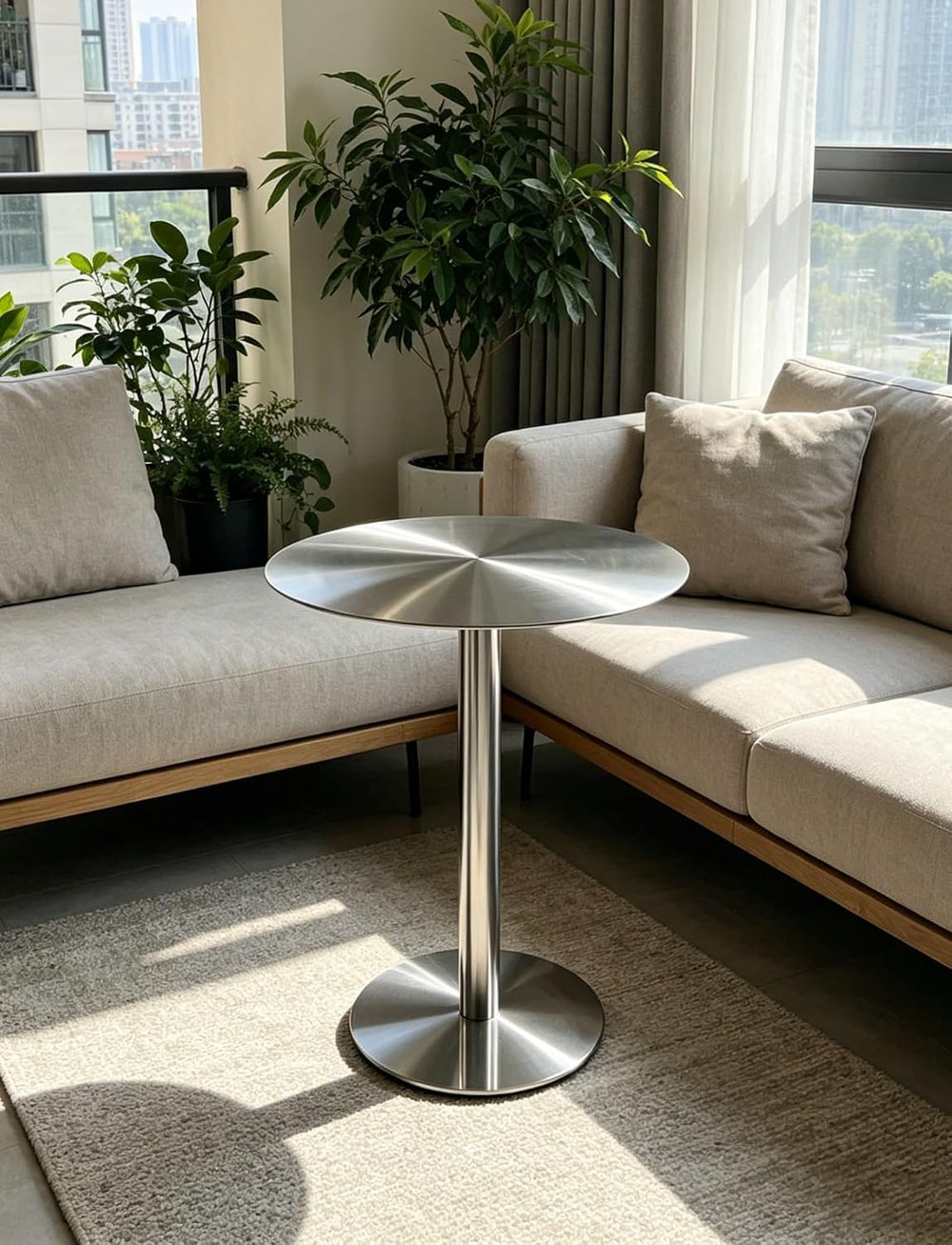 Round Bar Table,Sofa Side Table for Living Room,Freestanding Breakfast Desk w...