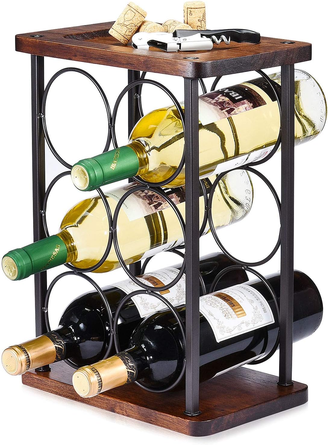 ALLCENER Countertop Wine Rack, Wood Wine Bottle Holder, Perfect for Home Decor & Kitchen Storage Rack, Bar, Cellar, Cabinet, Pantry, etc (Hold 6 Bottles)