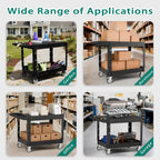Heavy Duty Utility Rolling Tool Cart, 1000 lbs Capacity Flat Top Plastic Rolling Carts with 360°Swivel Wheels, 46 x 25 Inch Service Cart, 2 Shelf Work Cart for Warehouse,Garage, Cleaning, Black