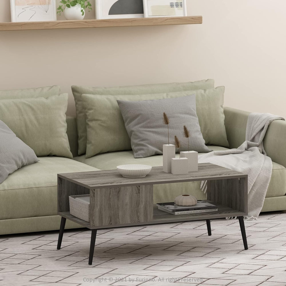 Furinno Claude Mid Century Style Coffee Table with Wood Legs, French Oak Grey...