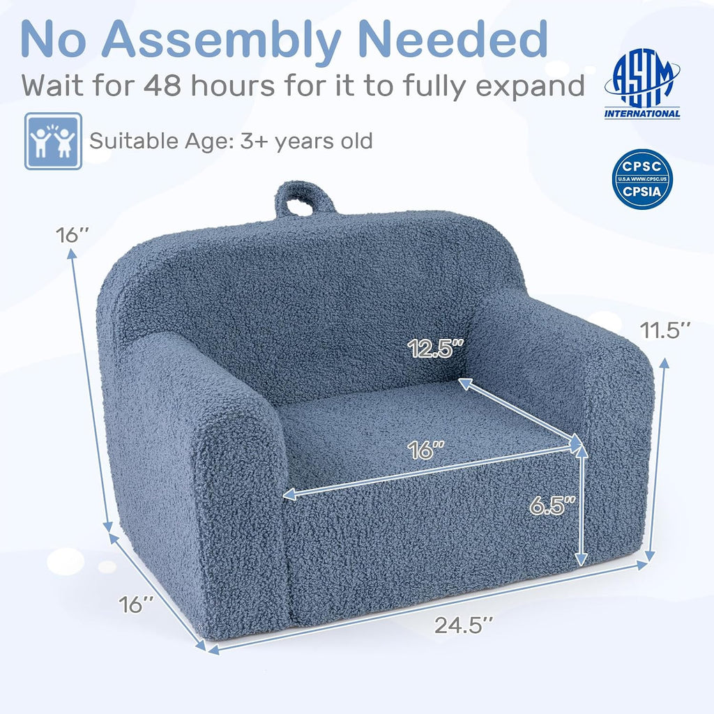 Costzon Kids Couch, Comfy Toddler Sofa Chair with Soft Fleece Fabric Cover, Kids Furniture for Playroom, Children Reading Armchair for Boys & Girls Aged 3+ Birthday (Medial,Blue)