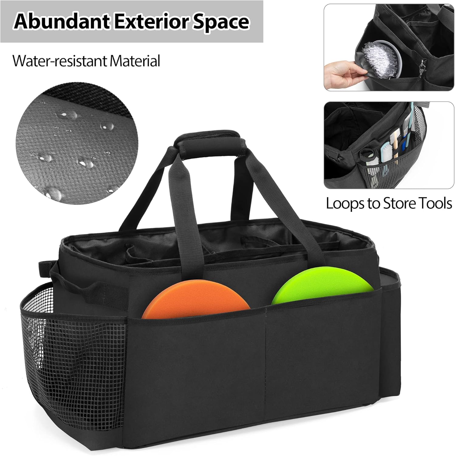Detailing Bag with Polisher Carry Bag, Large Detail Car Care Box for Auto Detailing Supplies, Car Wash Caddy & Trunk Organizer for Buffer Bottle Towel & Cleaning Kit, Black, Patent Design