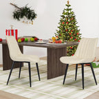Faux Leather Dining Chairs Set of 2 Mid Century Modern Leisure Upholstered Chair with Metal Legs for Kitchen Living Room Beige
