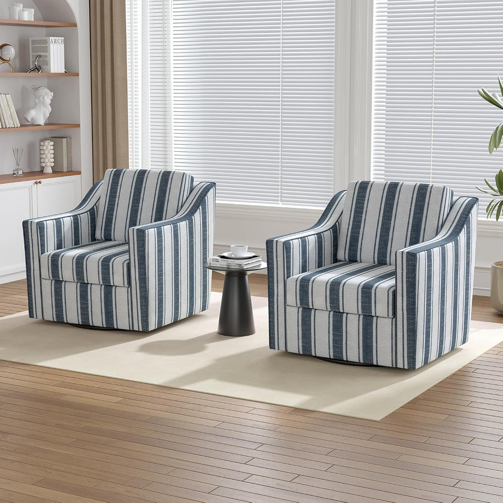 Swivel Accent Chairs Set of 2, 360° Swivel Club Armchairs, Navy Stripe