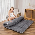 MAXYOYO Japanese Floor Mattress Futon Mattress, 4" Thicken Tatami Mat Sleeping Pad Foldable Roll Up Mat Boys Girls Dormitory Pad Kids Floor Lounger Pillow Bed, Charcoal Grey, Queen Size