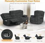 Loveseat Recliner Sofa Set, Flip Middle Backrest Design 3 Seater Reclining Sofa and Single Oversized Recliner Chair, Manual Couches for Living Room/RV (Gray, 3+1)