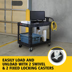 Rubbermaid Commercial Products 2-Shelf Utility/Service Cart, Medium, Black, Lipped Shelves, Ergonomic Handle, 500 Lbs Capacity, forfor Warehouse/Garage/Cleaning/Manufacturing