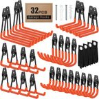 32 Pack Garage Hooks with Anti-Slip Coating Heavy Duty Wall Mount Hooks for Garage Storage and Hanging Hoses Bike Garden Tools Ropes etc