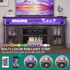 YITAHOME LED Farmhouse TV Stand for 65 Inch w/Outlets, Modern Entertainment Center with Glass Doors and Adjustable Storage Shelves, Media Console TV Cabinet for for Living Room, Dark Rustic Oak