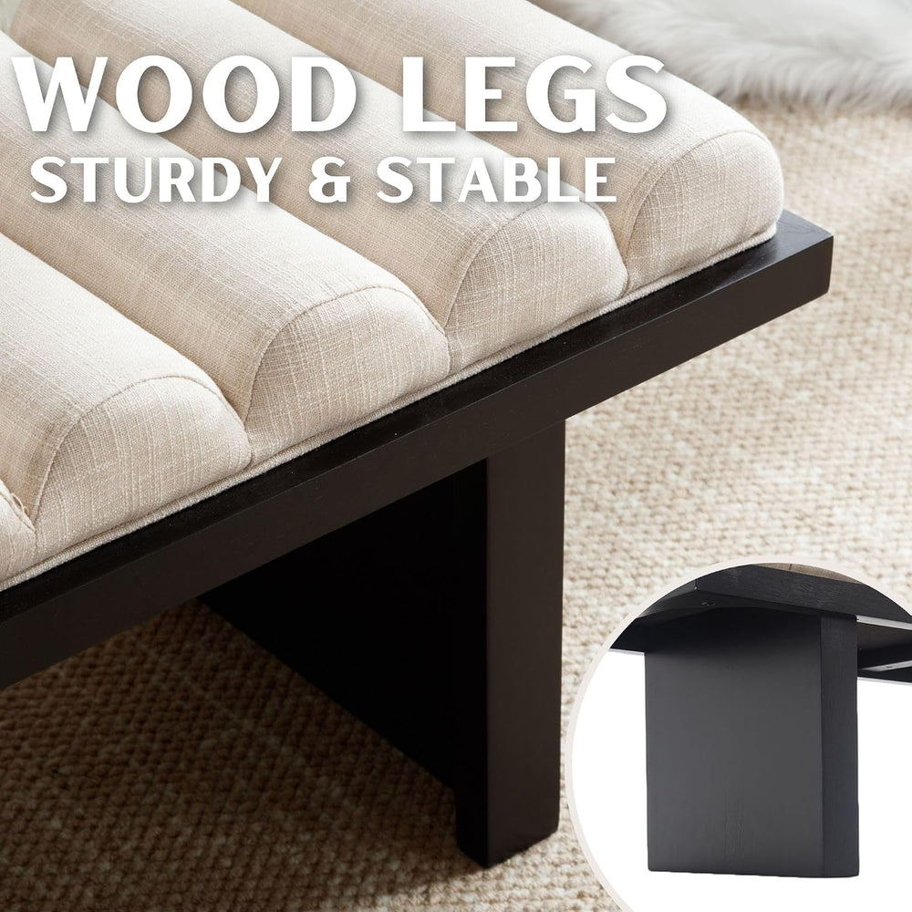 RIVOVA 47" Modern Bed Bench, Dining Bench with Black Legs, Upholstered L...
