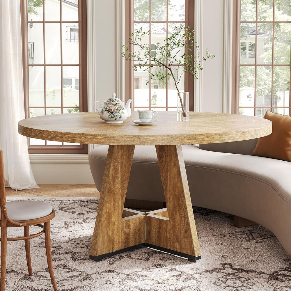 LITTLE TREE Round Dining Table for 4-6 People, 47 Inches Dining Room Table wi...
