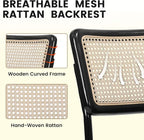 Dining Chairs Set of 4, Modern Rattan Kitchen Chairs, Mid Century Modern Design, Polished Chrome Frame, Upholstered Seat, Black