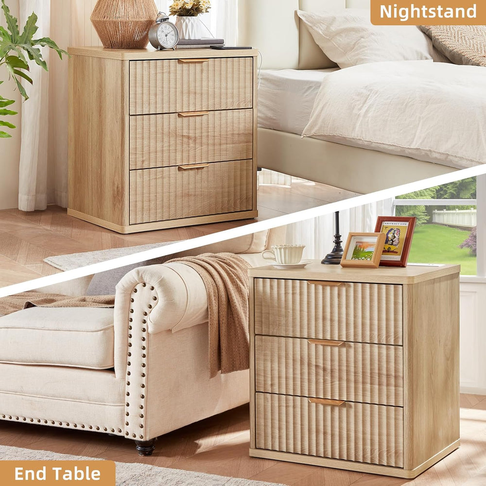 LEYAOYAO 23" Wide Fluted Farmhouse Night Stand Set of 2 with Charging St...