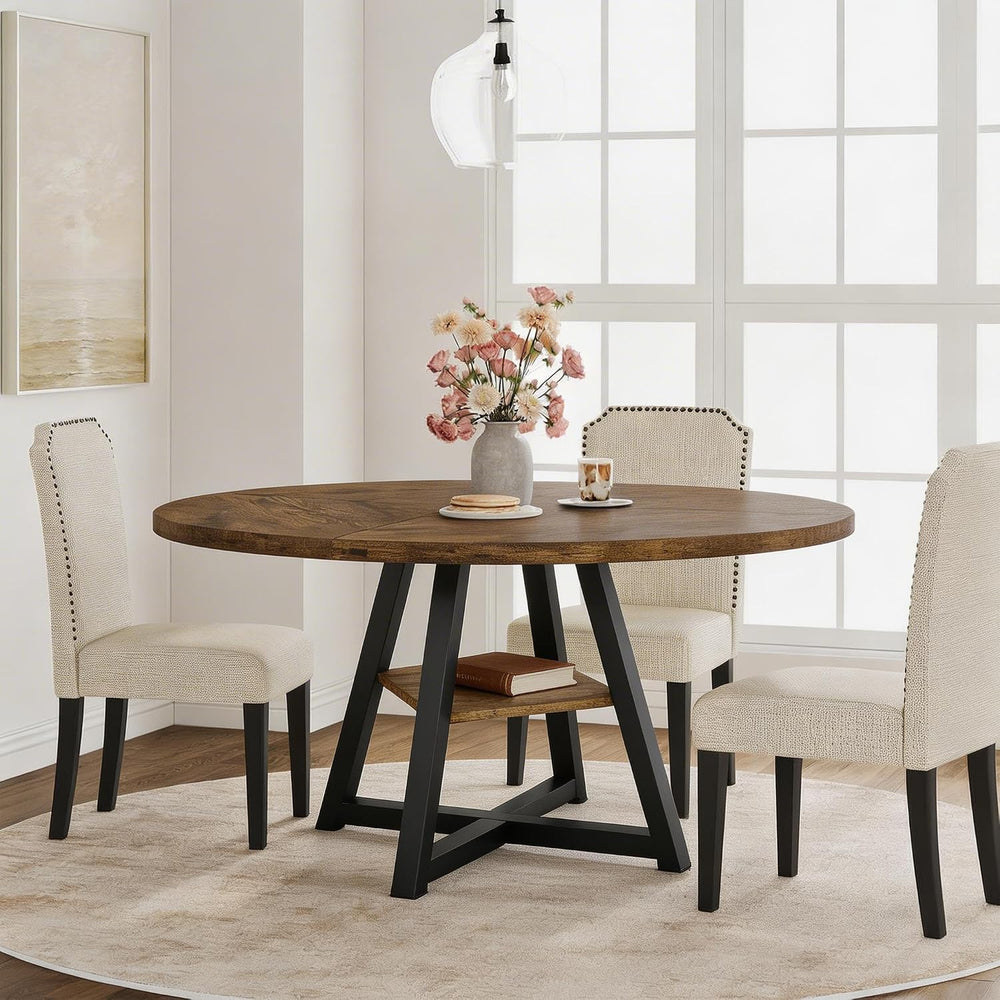 GarveeHome 47" Round Dining Table for 4-6 with Storage Shelf, Industrial...