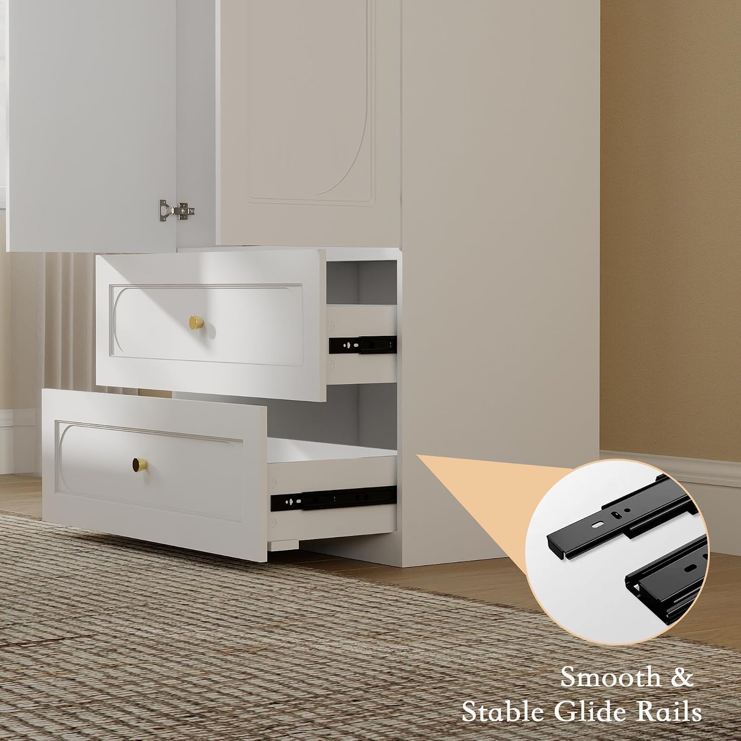 Armoire Wardrobe Closet with Drawers: 74" White Wardrobe Closet with 6 Doors, Large Armoire with 6 Drawers, Hanging Rod, Wood Closets for Bedroom