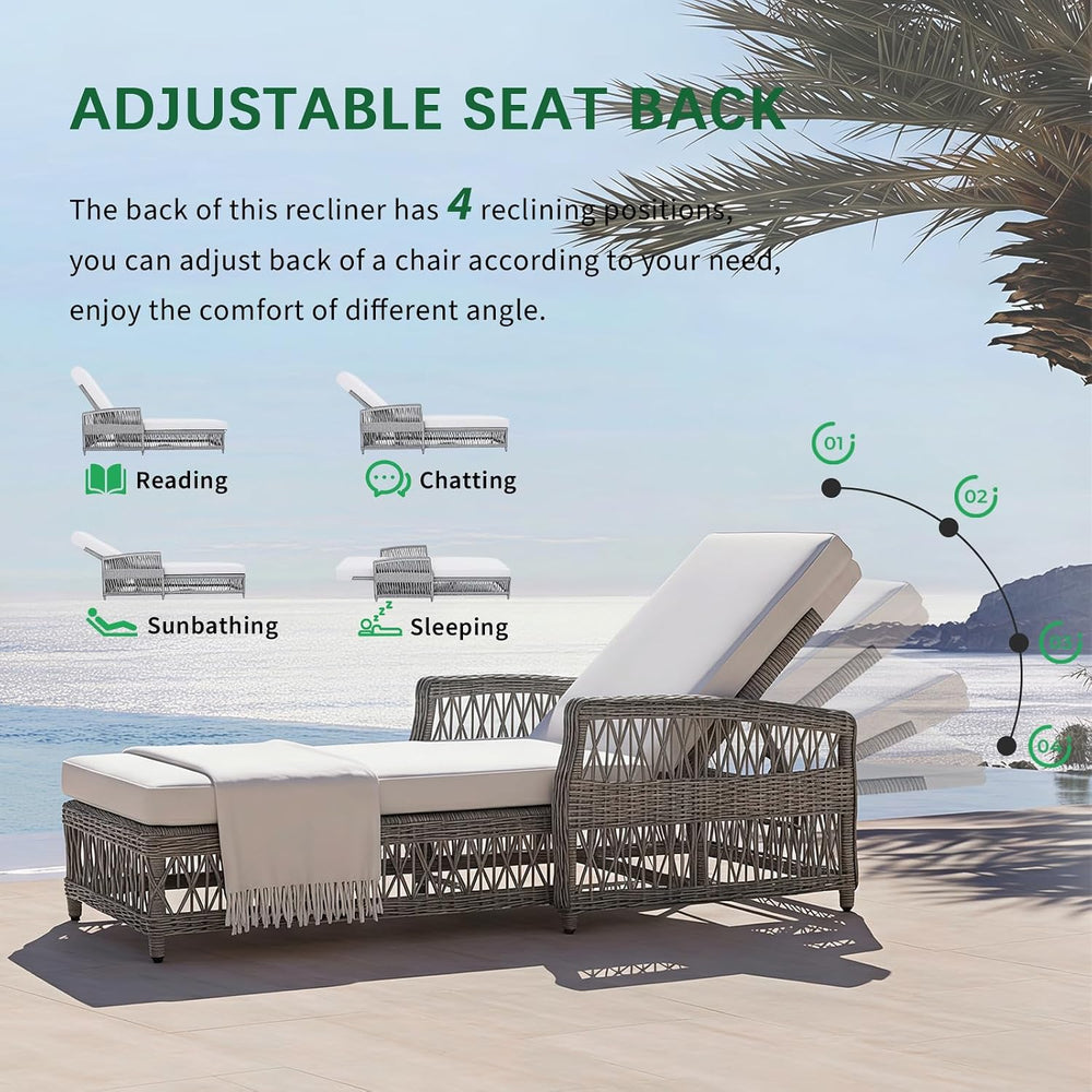 Wicker Chaise Lounge Set of 2, Outdoor Patio Lounge Chair with Adjustable Bac...