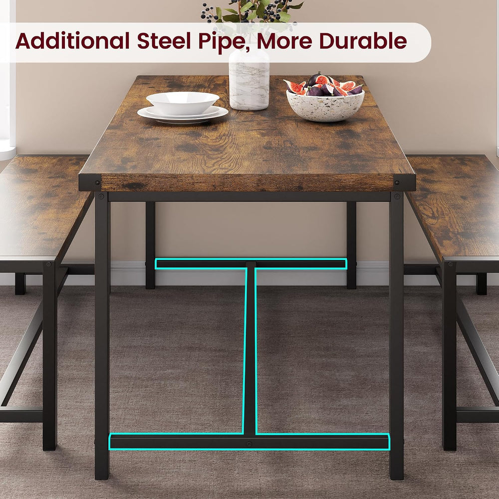 GAOMON Dining Table Set for 4, Wooden Kitchen Table with 2 Benches, 3 Piece R...