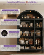 75'' Black Arched Cabinet, Arch Pantry Storage Cabinet with 3 Glass Doors | TYBOATLE, Pantry Cabinet, Farmhouse Style, Rattan Drawers, Anti-Tip Device, Kitchen, Bathroom, Dining Room, Cupboard Storage