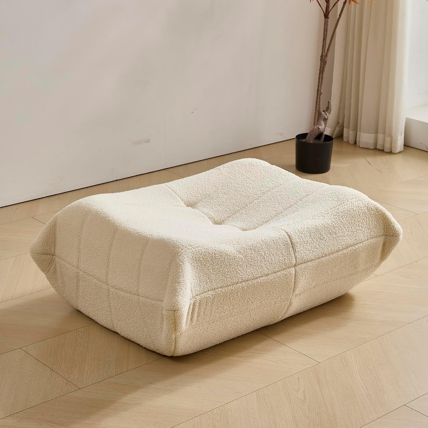 Dineli Bean Bag Chairs for Adults, Beanbag Chair with Ottoman Lounge Sofa Memory Foam Comfy Reading Chair for Bedroom & Living Room, Lazy Floor Sofa Couch (White, with Ottoman)