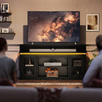 WLIVE Farmhouse TV Stand for TVs Up to 65 Inches, Tall Entertainment Center with Storage Cabinets & LED Lights, Media Console for Living Room, Bedroom, Home Theater, Black