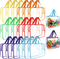 18 Packs Large Toy Storage Bags with Labels, 6 Colors Clear PVC Toy Storage Organizer with Zipper, Waterproof Reuseful Clear Organizer Bags for Building Blocks, Puzzles, Kids Books, Board Game