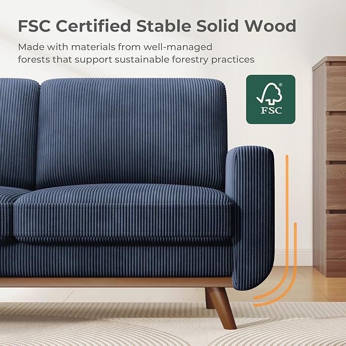 Vesgantti 68" Loveseat Sofa Dark Blue, Comfy Corduroy Couch with Spring Cushion and Solid Wood, Modern Extra Deep Seat for Bedroom, Living Room, Office