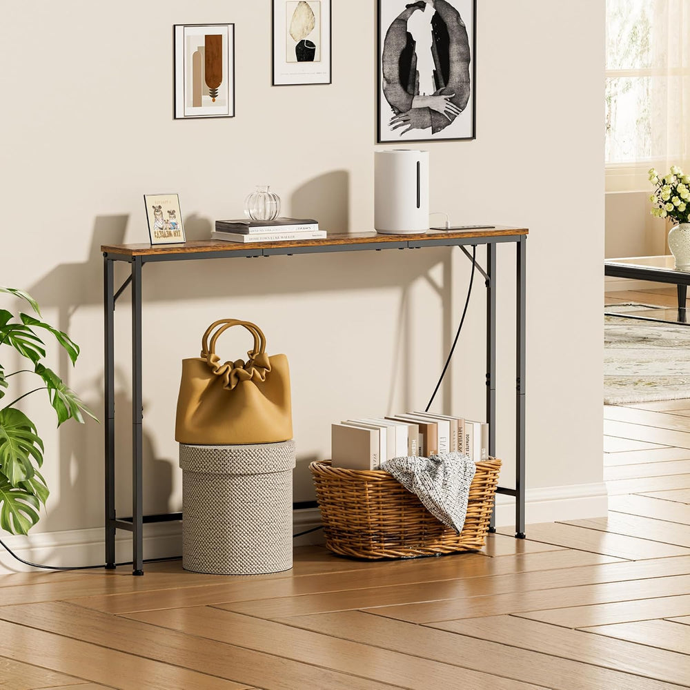 47.2" Console Table with Power Outlets, Narrow Entryway Table with Charg...